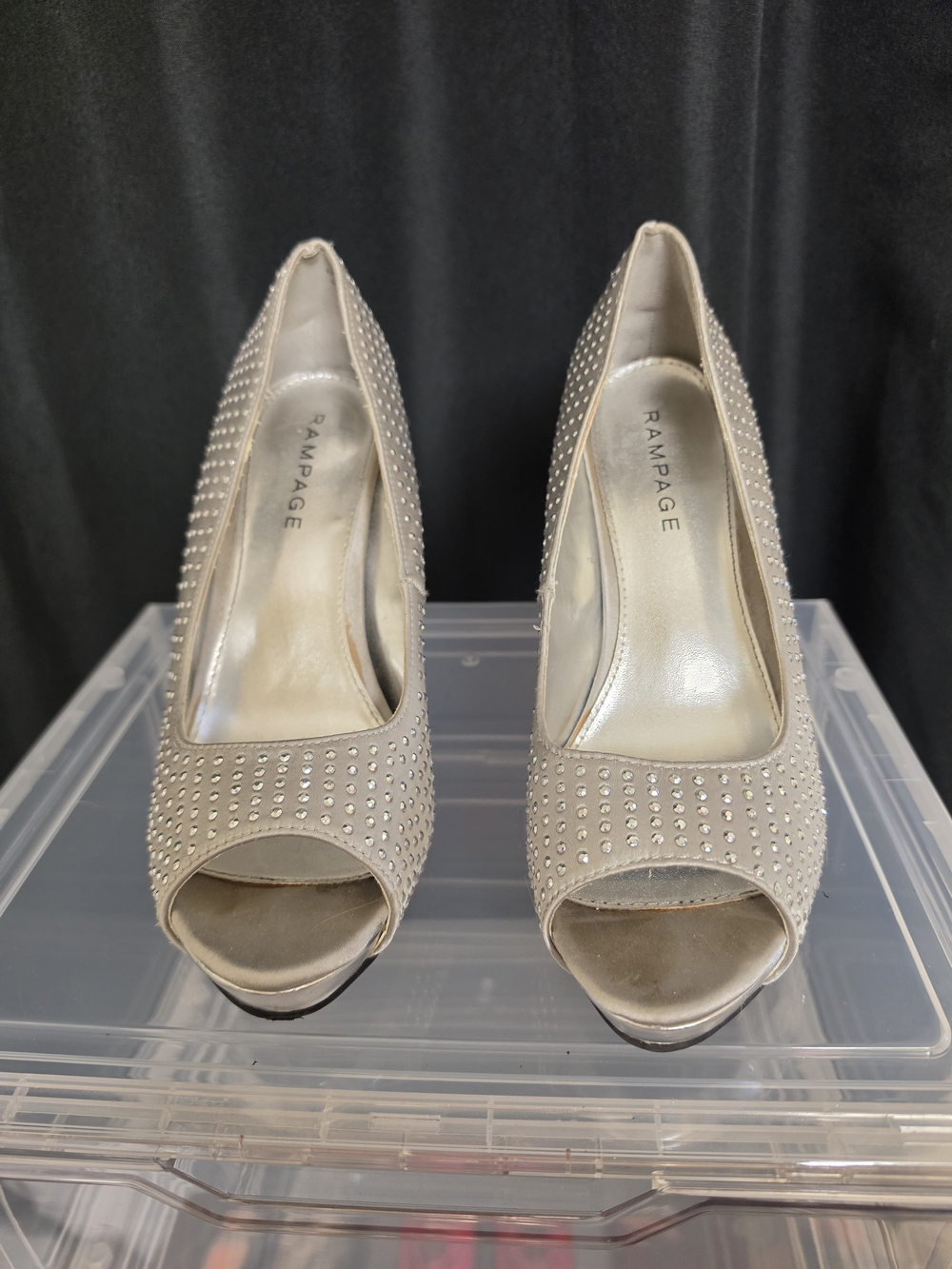 Rampage Silver Rhinestone Peep-Toe Pumps - Picture 2 of 5